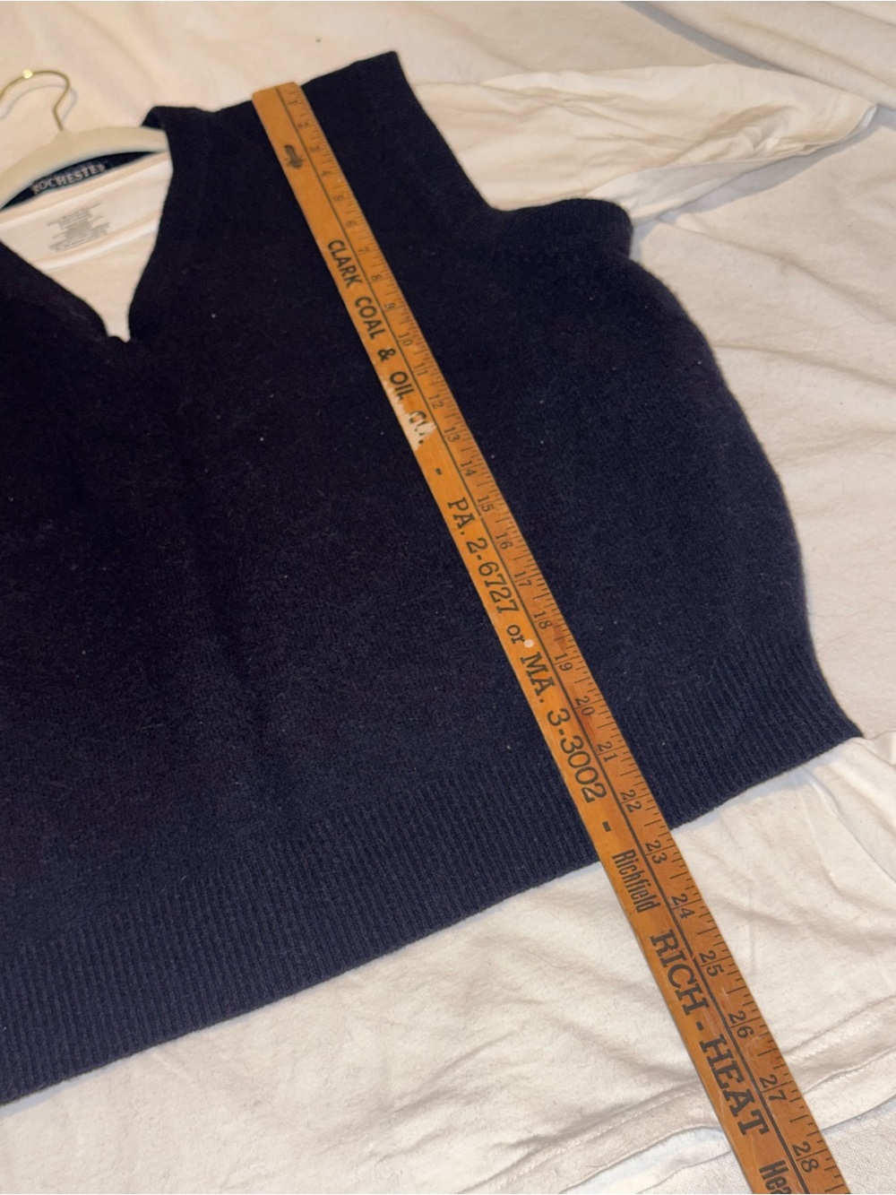 90’s Navy V-Neck Knit Sweater Vest over white tee - Picture 5 of 7
